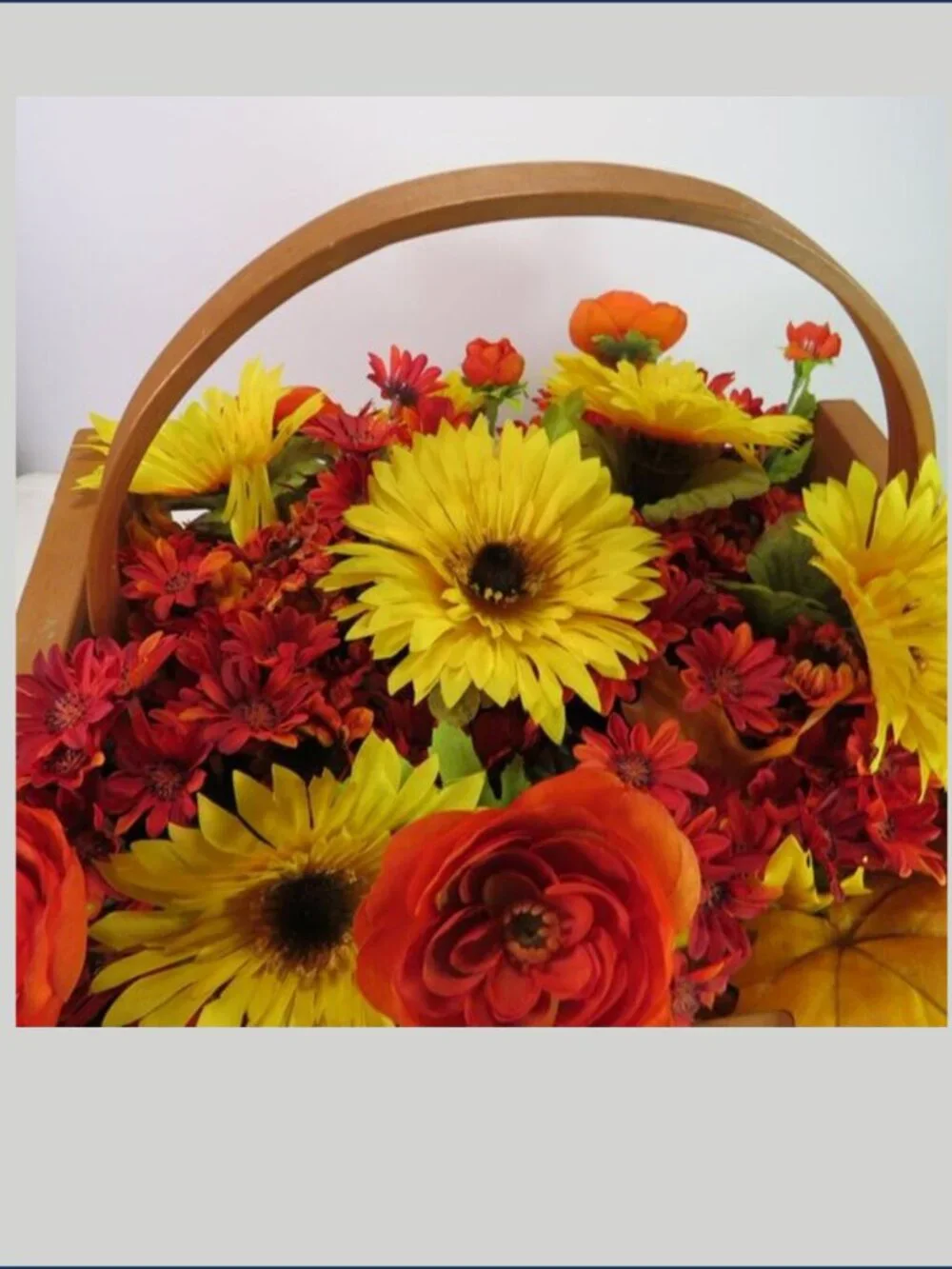 Fall Wooden Basket Floral Centerpiece Hand Painted House Signed Nell Farmhouse